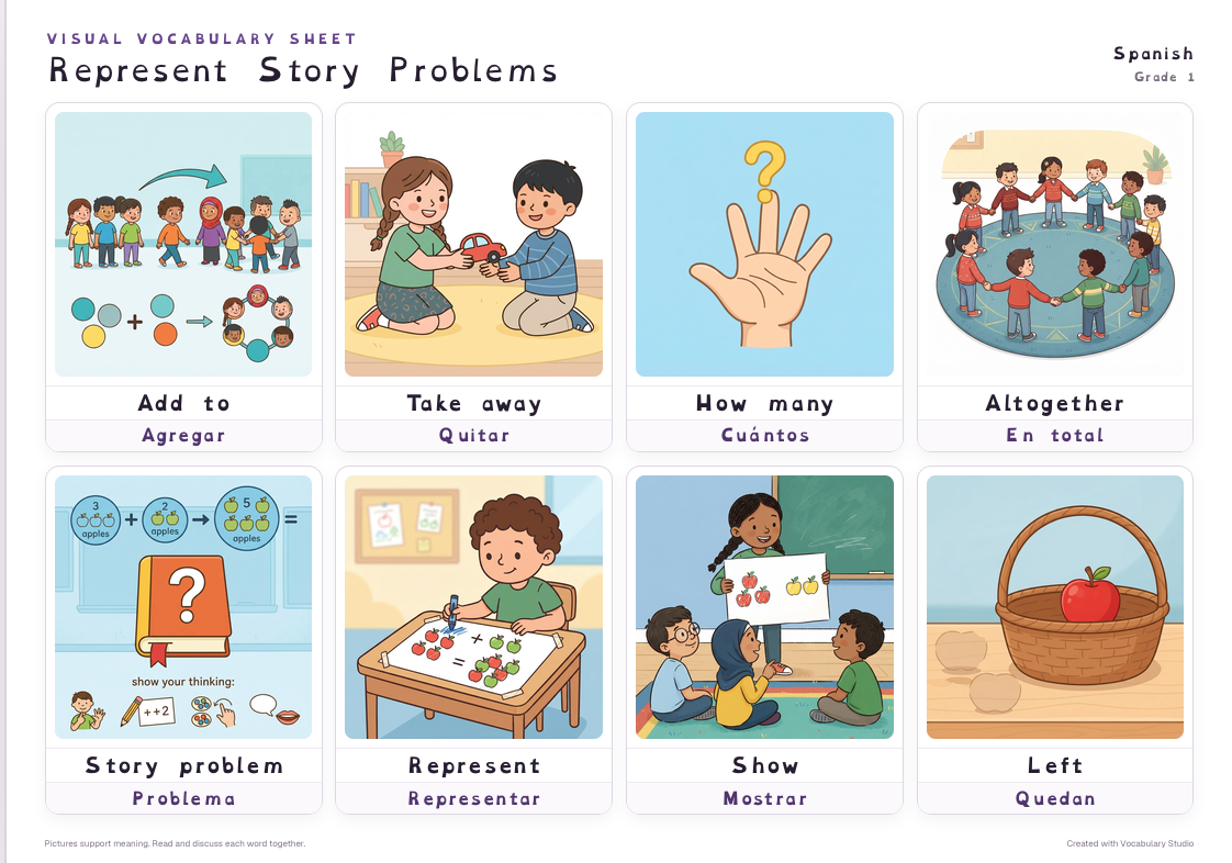 Vocabulary Studio turning a lesson into a multilingual visual worksheet